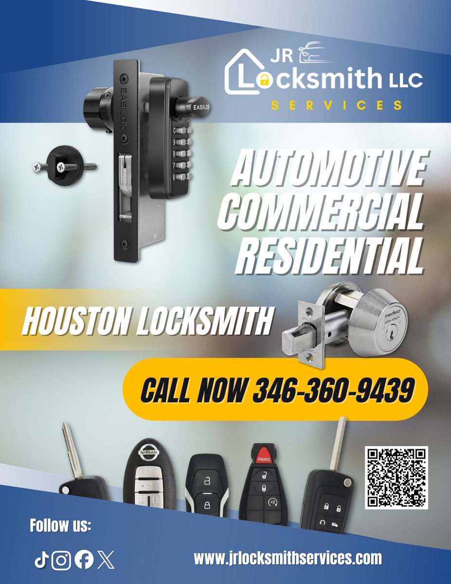 jrlocksmithllc's tweet photo. JR Locksmith LLC - Houston’s Fast &amp; Honest Locksmith. No hidden fees. Guaranteed.

Serving our local areas: 
Missouri City • Stafford • Meyerland • Fondren • West Bellfort • Sugar Land

JR Locksmith LLC
(346) 360-9439
https://t.co/W2lnJCg8Ky
Follow us 
@jrlocksmithservices https://t.co/5q12w1CkKZ