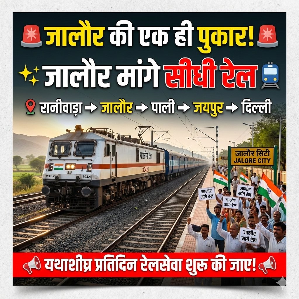 माननीय रेल मंत्री <a href="/AshwiniVaishnaw/">Ashwini Vaishnaw</a> महोदय आपके द्वारा 25 सितंबर 2025 को पाली में जालोर से दिल्ली वाया पाली रात्रिकालीन ट्रेन को 3 महीने में चलाने की घोषणा की गई थी 

लेकिन आज घोषणा के 4 महीने बीत जाने के बाद भी अभी तक इस रेलसेवा के संचालन को लेकर nortification जारी नहीं हुआ है।