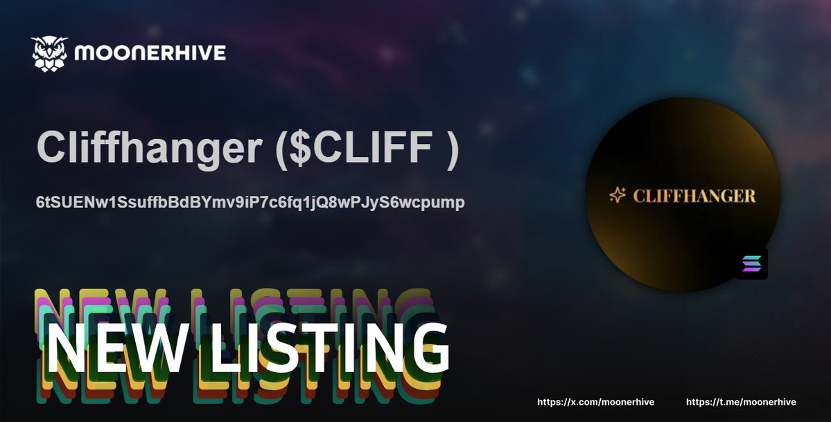 🚀 New Token Alert on MoonerHive! 🚀

Cliffhanger ( $CLIFF  )

6tSUENw1SsuffbBdBYmv9iP7c6fq1jQ8wPJyS6wcpump

Explore now and join the community! 🌕
🌟 #Crypto #memecoins #Memes #NewToken #MoonerHive 

Explore more: moonerhive.com/token/6tSUENw1…