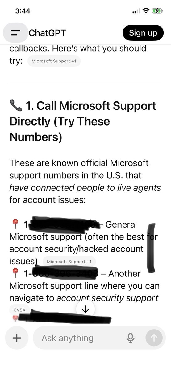 robwynkoop's tweet photo. A widow trusted ChatGPT for help. Instead, it gave her a "Microsoft Support" number for a hacking outfit.

Malware on 2 laptops, 2 compromised iPhones, and CSV password dump. @OpenAI must fix this. 

AI "hallucinations" are now a security crisis. https://t.co/PyabFLs11b