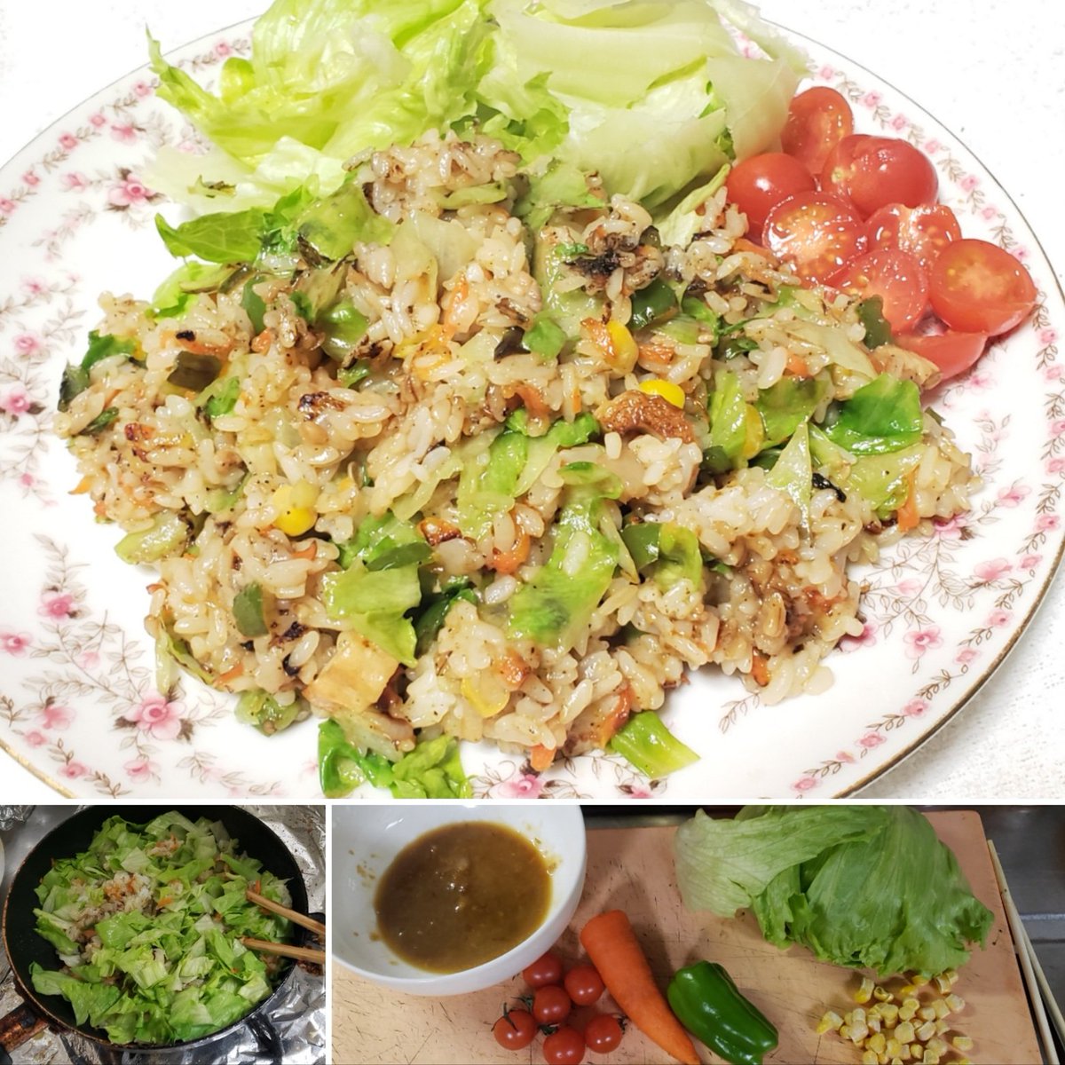 レタス焼き飯(サバ味噌味)。
サバの味噌煮を作ったときに余った汁を味付けに使ったレタスチャーハン。汁が美味しすぎたのでほんと。