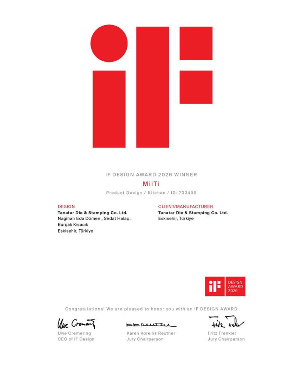 Eskişehir markalarından ve üyemiz olan Tanatar Kalıp’ın, MiiTi Infrared Grill markası altında IF Desing Award 2026'da, ödüle layık görülmesinden gurur duydum. Tanatar Kalıp Yön. Kur. Bşk. Serkan El’i ve tüm ekip arkadaşlarını bu başarıdan dolayı yürekten kutluyorum.