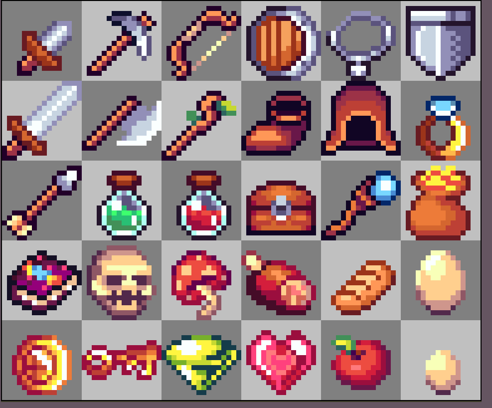 Guixel_'s tweet photo. 30 icons done! ⚔️🧪💎
Working on a 16x16 Medieval RPG Icon Pack for https://t.co/9KNnZ1Wuw7.
Goal: a big, affordable pack for indie devs &amp; game jams.
Which icon should I add next? 👀
#pixelart #gamedev #indiedev #itchio #rpg #gameassets https://t.co/FzT8yniK6h