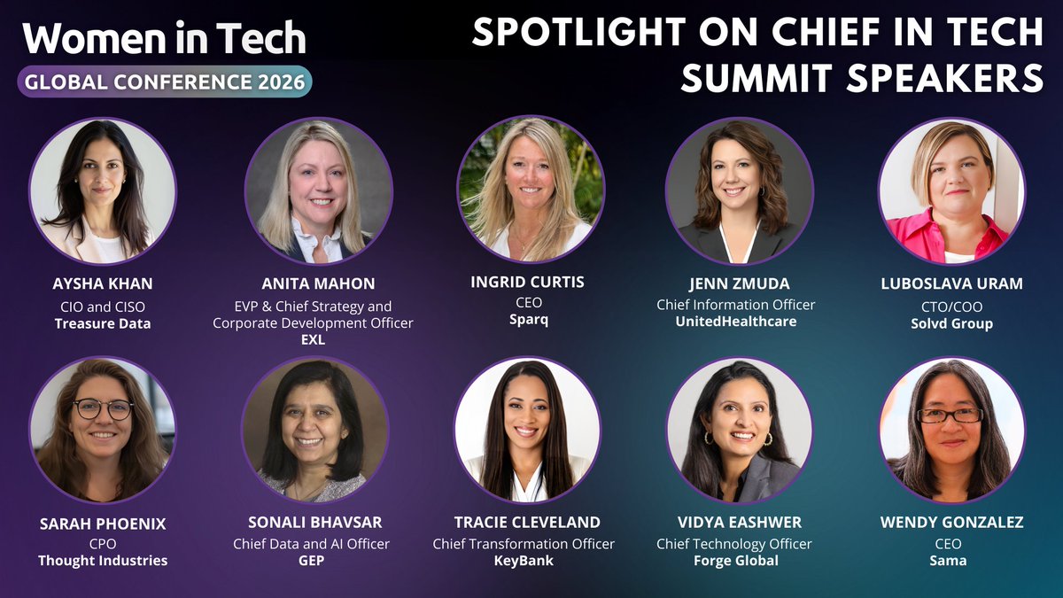 WomenTechNet's tweet photo. 🌟 Meet the Chief in Tech Summit Speakers | #WTGC2026

Join global CIOs, CTOs &amp; AI leaders at the Chief in Tech Summit (May 12–15, Virtual) as they share how they drive enterprise transformation &amp; lead through disruption.

🎟 Tickets: https://t.co/OezdBFBpWG

#WomenInTech https://t.co/RLDCBhKIz2