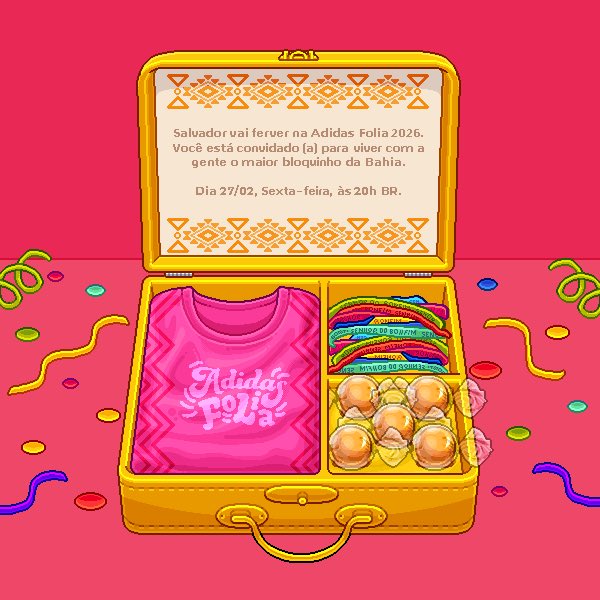 🌈 🎉 ADIDAS FOLIA

Entre cores e o som dos batuques do carnaval baiano, Salvador recebe a Adidas Folia. 🎭

Atrações musicais, prêmios e emblema exclusivo para quem marcar presença. 🥁

📅 Sexta-feira, 27/02 às 20h BR.

Vem viver o maior Carnaval do Habblet! 🎨✨#AdidasFolia