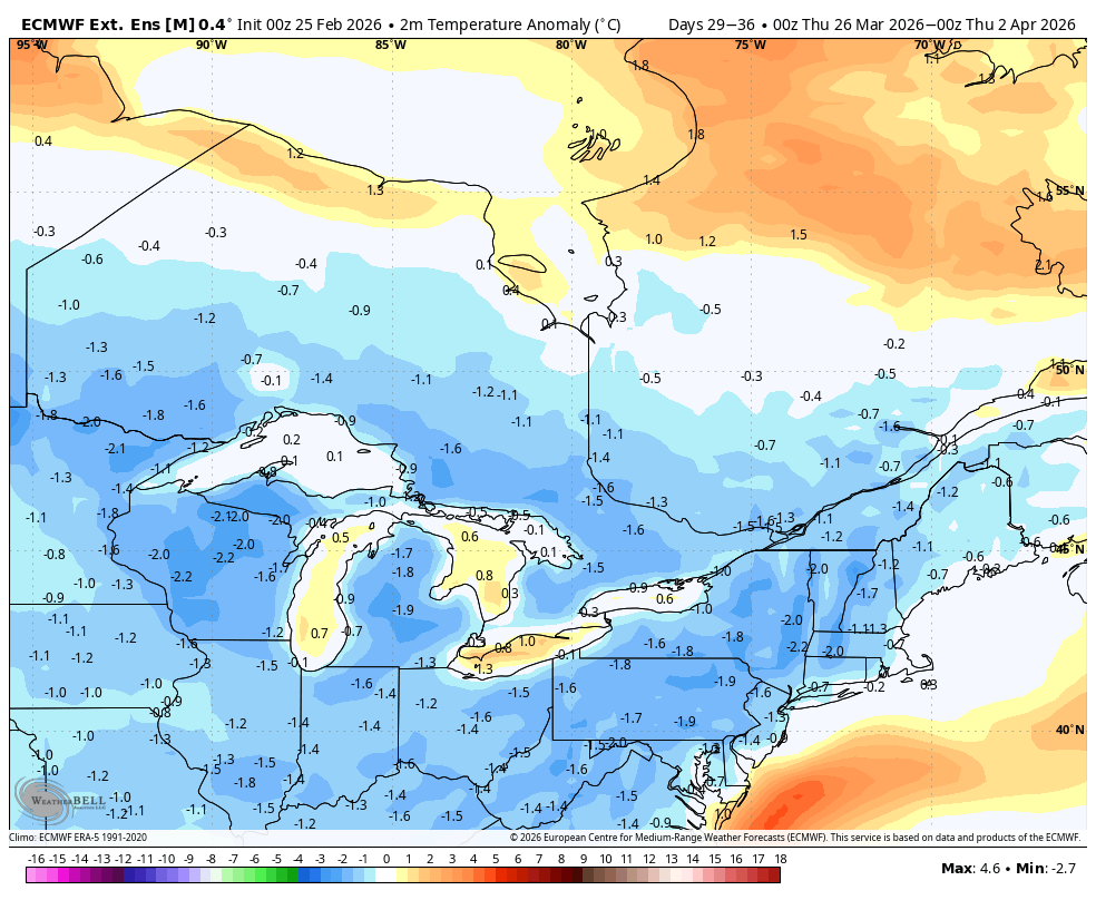 WxOntario1's tweet photo. Unfortunately, winter isn't done after this spring tease 😮💨
"Third Winter" is looking likely for the end of March/ early April *if* SSW event occurs
This may lead to more cold/ snow across Southern #Ontario leading to snow chances into April
We are nearing the finish line, but not quite there yet!
Will update!
#OnWX #ONStorm