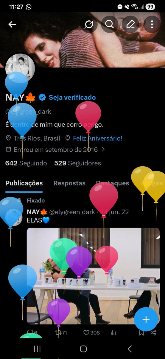 A comemoração que mais gosto do meu aniversário, os balões...