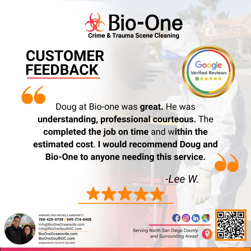 BioOneOceanside's tweet photo. 🌟 Professional, Courteous &amp; Reliable Service 🌟

We’re always here to help when it matters most. 💪

📞 Southern Orange County – 949-774-8408
📞 North San Diego County – 760-429-0729

#BioOneOC  #OnTimeService #CustomerSatisfaction #WeAreHereToHelp #HighlyRecommended https://t.co/JnxgUEYC5L