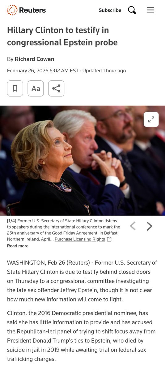 11DarkKnight11's tweet image. #ClintonBodyCount

The left is already in spin mode saying they only agreed to certain lines of questions. Keep that in mind.

Former U.S. Secretary of State Hillary Clinton is due to testify behind closed doors on Thursday to a congressional committee investigating the late sex