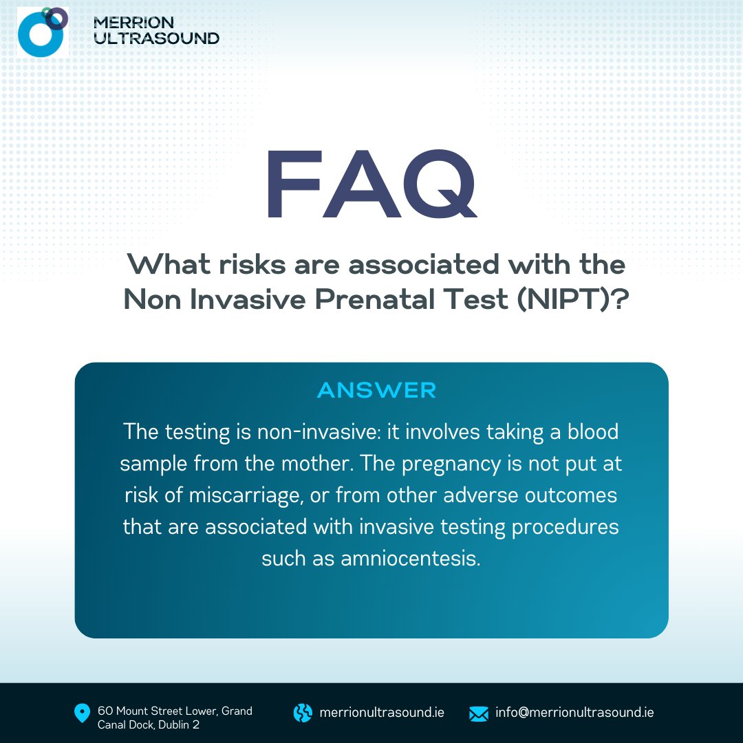 MerrionUltrasnd's tweet image. What risks are associated with the Non-Invasive Prenatal Test (NIPT)? Answer on the graphic!

Read more about NIPT here: merrionultrasound.ie/harmony-prenat…

#NIPT

#PrenatalTesting

#NonInvasivePrenatalTest

#GeneticScreening

#PrenatalCare

#PregnancyHealth