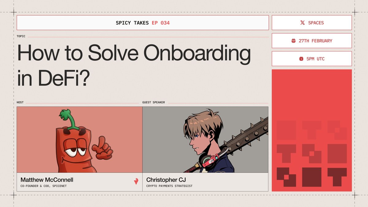 Tune in tomorrow for a new episode of Spicy Takes.

@peprika_inferno is hosting Christopher CJ, a crypto payments strategist, to discuss the best ways to onboard new people to DeFi.

The video drops at 5 pm UTC tomorrow - see you there!