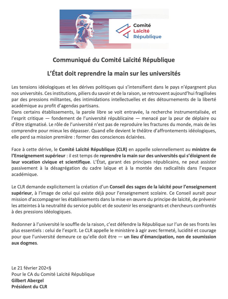 Comité Laïcité République tweet media