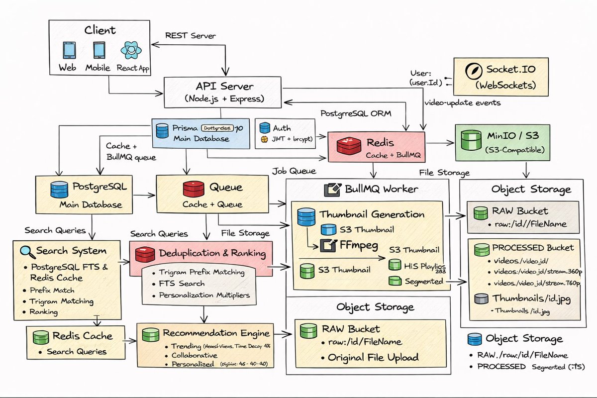 DevXAnish's tweet photo. Scalable YouTube-style backend with HLS streaming, hybrid recommendations, and real-time processing built using Node.js, Prisma, Redis, BullMQ, and FFmpeg.
https://t.co/PrA1cE2msR https://t.co/oCCAPp9AvI