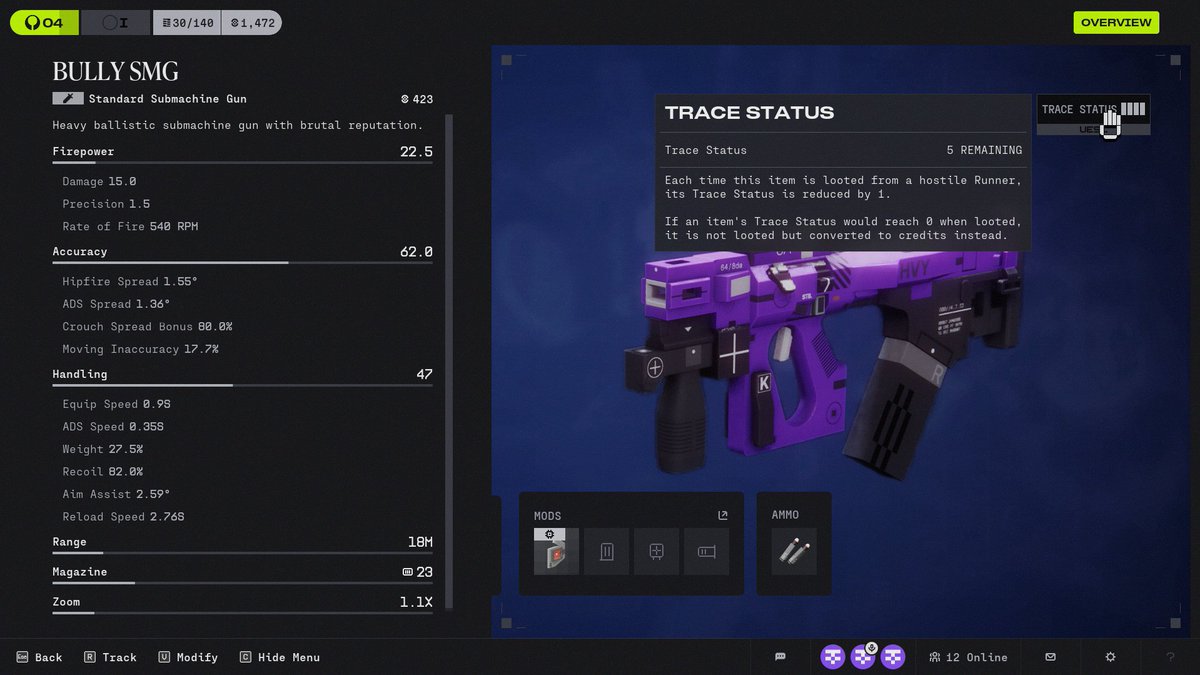 MarathonCodec's tweet photo. Trace Status System.

A Weapon can only transfer hands 5 times. Each time it transfers to another player, the Trace status goes down by 1. 

Once a gun reaches 0 Trace status, it will be converted into credits. #Marathon https://t.co/kXAeGhLxMT