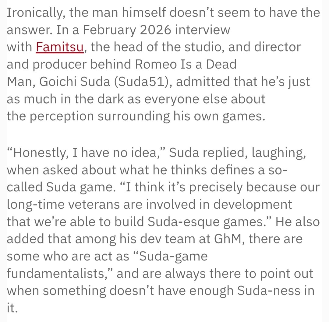 This is the best answer he could have given. Why would he know? He and his co-writers/directors just do what they like and think feels right. Especially when it came to Romeo. It adds to how unexpected GHM's games and stories feel.