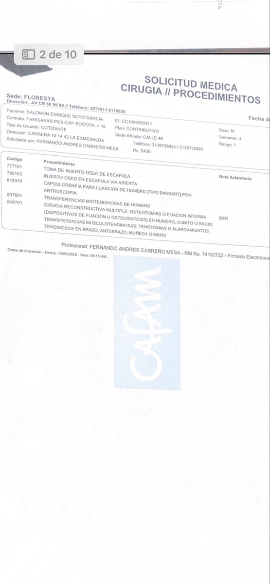 1997sesg's tweet photo. Quiero realizar una denuncia pública hacia @EPS_Famisanar @Supersalud @CafamOficial  por la negligencia sobre la cirugía de mi hombro derecho 
pqr 20252100022528742  1100140880172025-00232 Tutela
Remitido a hospital clínica san Rafael sin ninguna respueta #DenunciaPublica https://t.co/T0CeUgvfKC