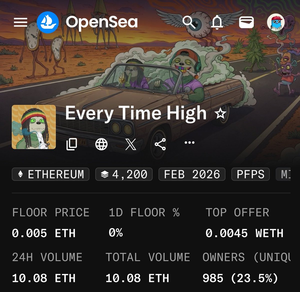 Every Time High NFTs just passed 10 ETH Volume. 👀🦥
