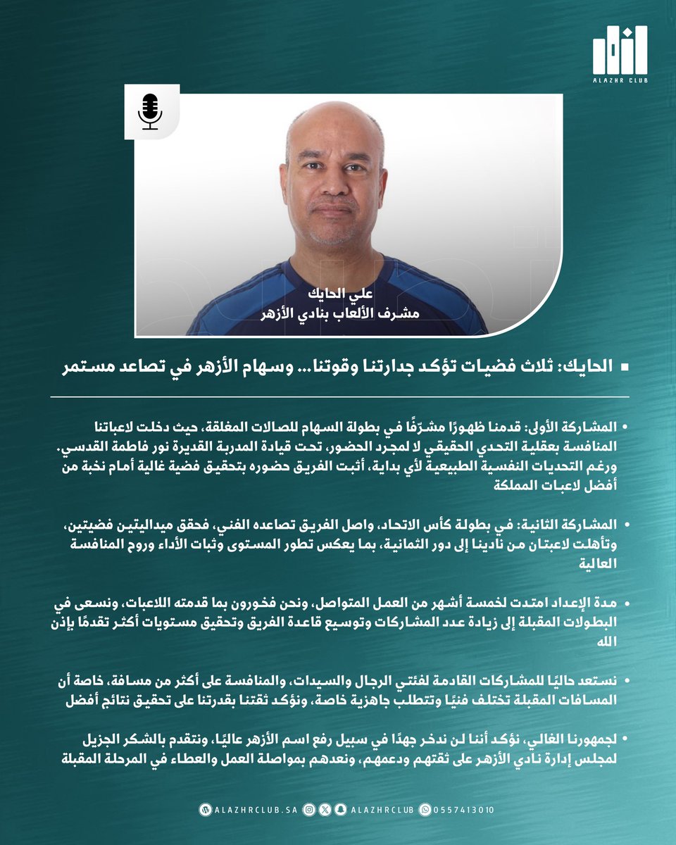 alazhrclub's tweet photo. 3️⃣ فضيات تؤكد جدارتنا وقوتنا… 
وسهام الأزهر في تصاعد مستمر 🎯🥈

🗒️| علي الحايك
مشرف الألعاب بنادي الأزهر 🏹

#نادي_الأزهر | #حلة_محيش https://t.co/84iPM3BcaN