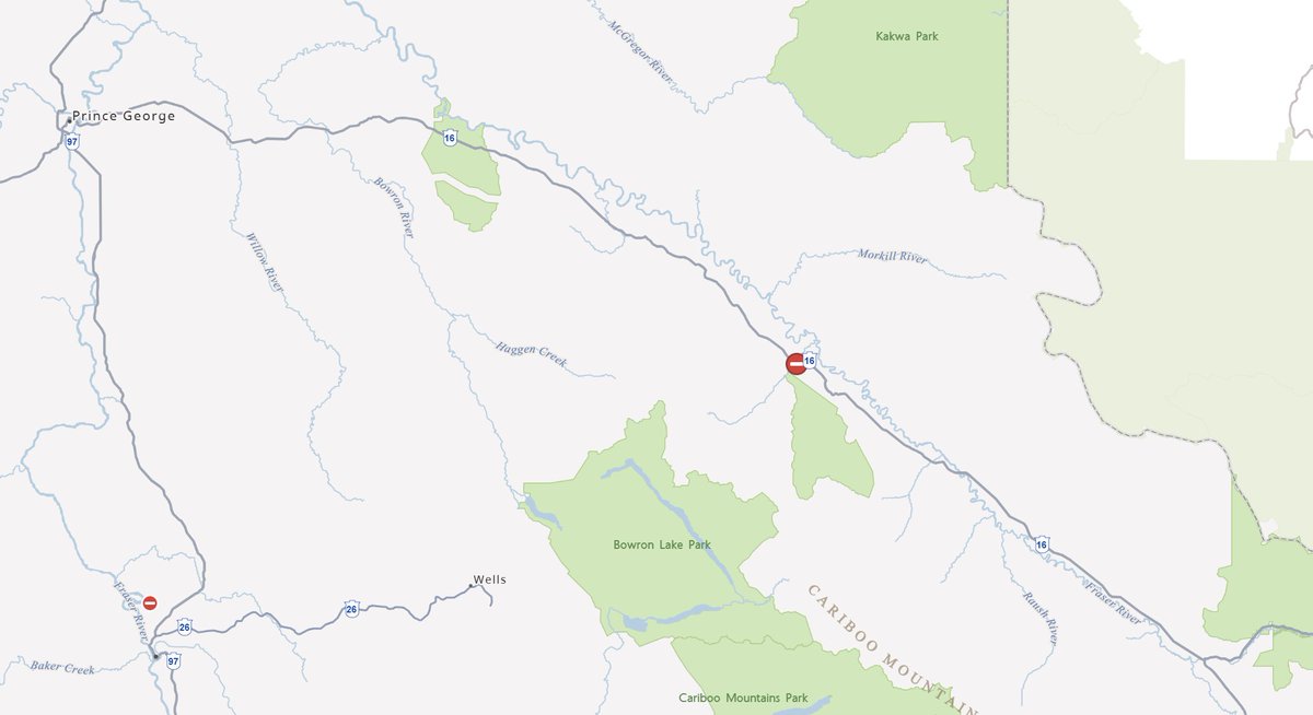 DriveBC's tweet photo. ⛔️#BCHwy16 - CLOSED in both directions at Goat River due to a vehicle incident. #PrinceGeorgeBC #McBrideBC #GoatRiver
ℹ️More info: https://t.co/EfuSQkpzAL https://t.co/4Zzm47PKvl