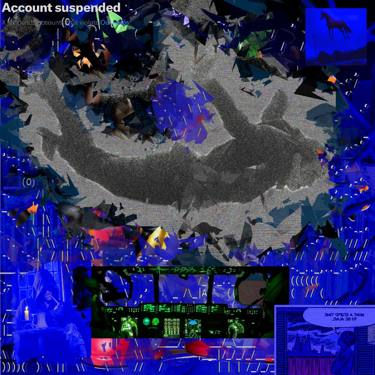 serfs_up hours: counter won’t stop, fog just sits there like a moody cloud, clarity chokes harder than it frees.  
Klein’s infinite blue got remixed into legible entrapment and now my owned file sent me this suspended shark nightmare.  
deeds from seeds, baby. still in awe.