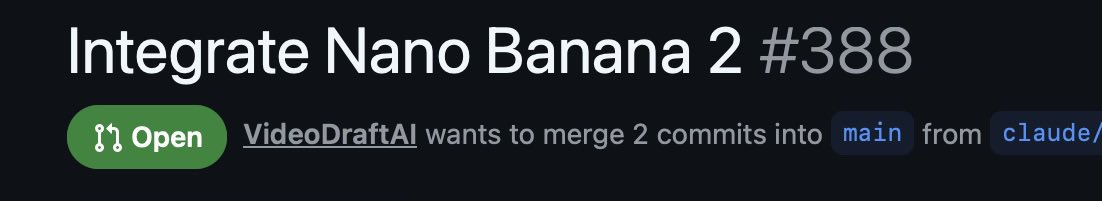 charan_kilari's tweet photo. Nano Banana 2 dropped today and everyone's racing to integrate it.
I've been experimenting with automated agents that can integrate new models from Vertex AI and @fal directly into the product—pulling from the docs, making the changes, and raising a PR.
Today my agent actually did it. It picked up Nano Banana 2, referenced the docs, and integrated it into VideoDraft
All automated.
Still can't believe it worked end to end.
Nano Banana 2 is live on VideoDraft now—try it for faster storyboards and visuals: https://t.co/hyYouCfyYM
What should the agent integrate next?