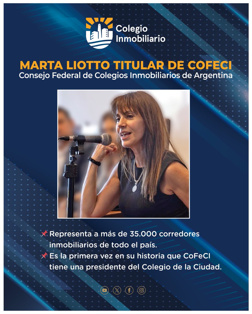 👏 Marta Liotto Titular de CoFeCI (Consejo Federal de Colegios Inmobiliarios de Argentina) período 2026-2028.

👉 Es la primera vez en su historia que la institución tiene una Presidente del Colegio de la Ciudad de Buenos Aires.