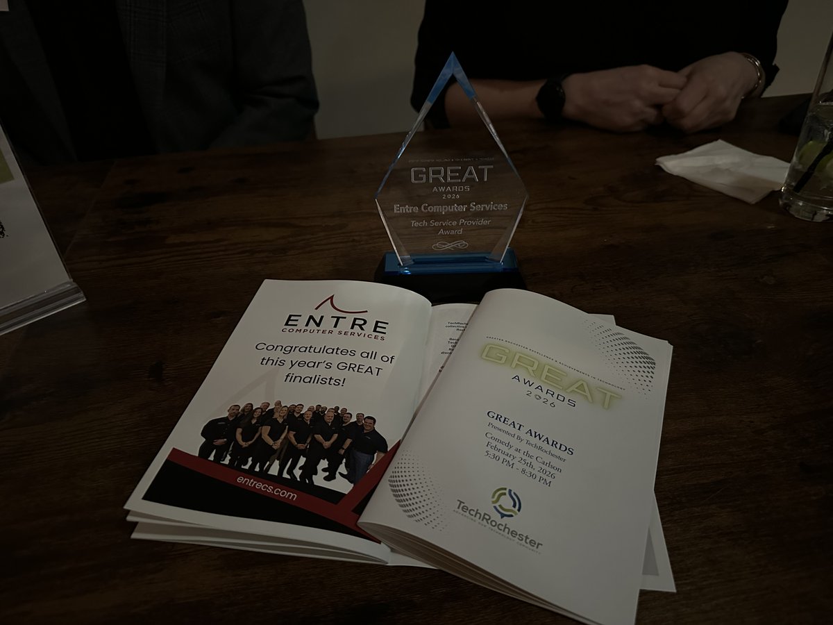 EntreCS's tweet photo. Entre is excited and honored to be the recipient of TechRochester’s Tech Service Provider Excellence GREAT Award!

Thank you to the team members who turn technology into a competitive advantage for our customers—you are the cornerstone of our success.

#TechRochester #EntreCS https://t.co/uPtmG2hx6a