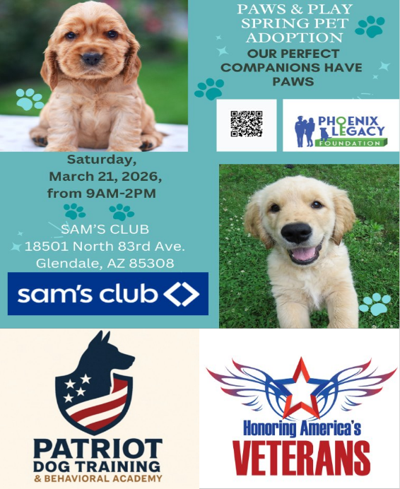 PaulaPedene's tweet photo. At Project Valor, the dog picks the veteran. 🐕✨

Join us with @PHX_Legacy &amp; Patriot Dog Training to find the perfect match! Led by Army Vet Jaime Martinez.

📍 3/21 | 9am-2pm 📍 Sam's Club Glendale
Apply now: https://t.co/noWsr45W3P 🇺🇸
#ProjectValor #ServiceDogs #Veterans https://t.co/976MI0vZag