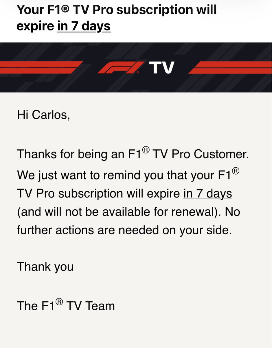 cjpani's tweet photo. Hi @F1Media 
Just got this email. Why would that be? I want to renew my subscription please! https://t.co/blBceA0le2
