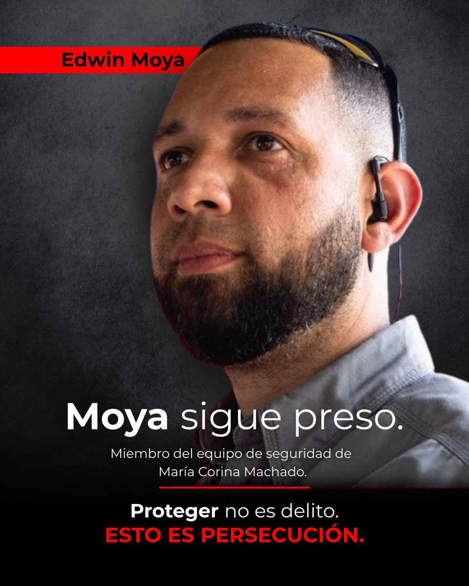 🚨 PRESOS POR PROTEGER 

Milcíades Ávila y Edwin Moya, miembros del equipo de seguridad de María Corina Machado fueron detenidos el 27 de septiembre de 2024. 

‼️Permanecen recluidos en Yare II, desde hace 1 año y 5 meses. 

No están presos por cometer delitos, sino por cumplir