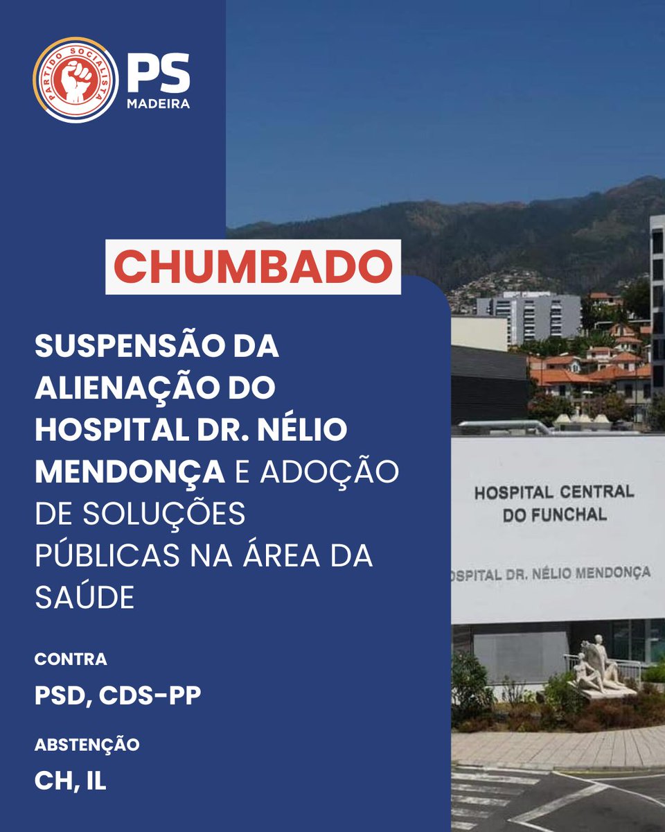 ❌❌ A maioria PSD/CDS chumbou os projetos do PS que propunham a criação de uma Comissão Parlamentar de Inquérito sobre o investimento, gestão e processo de alienação da Unidade de Microalgas do Porto Santo e a suspensão da venda do Hospital Dr. Nélio Mendonça e adoção de