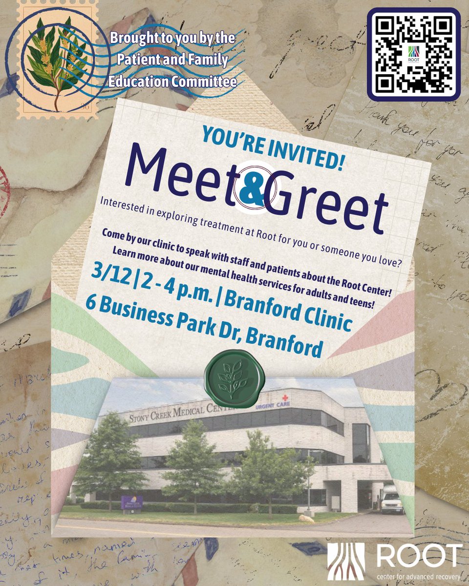 Join us on on Thursday March 12 at our Branford Location! This event will be in-person, but we are also offering a virtual option if you can't make it!

To join us virtually, visit bit.ly/4atwDRl, or use the QR code to sign up!

#meetandgreet #mentalhealth