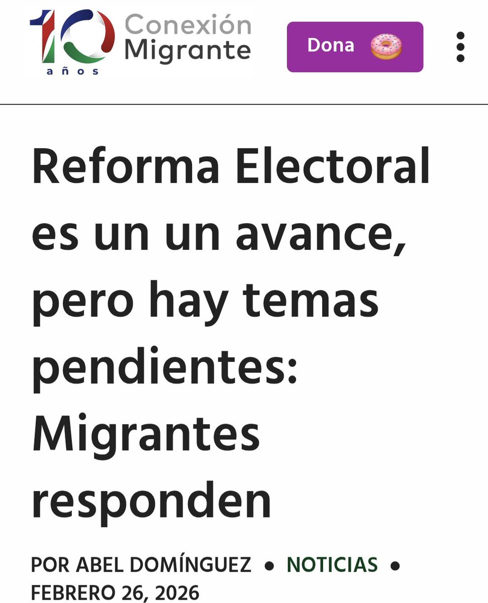 FuerzaMigrante's tweet photo. La propuesta de iniciativa no contempla la resolución que el Instituto Nacional Electoral (@INEMexico) hizo en 2024, la cual contempla la existencia de un senador migrante, designado por la vía plurinominal. Gracias a esto en la actualidad existe una senadora migrante, sin embargo, la reforma elimina esto, lo cual representa su “debut y despedida”.
Migrantes responden a la Reforma Electoral: Es un avance, pero hay pendientes https://t.co/5mBa0fFnZq

#FuerzaMigrante #entrevista