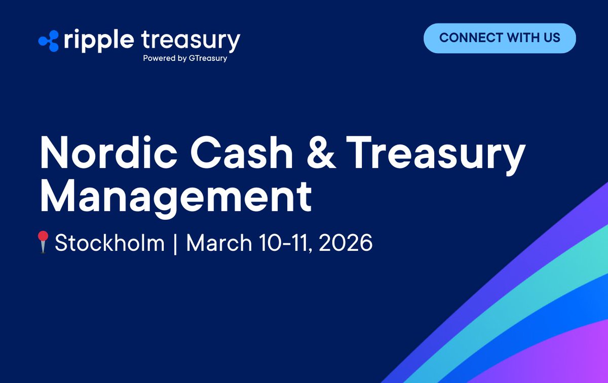 🚨🚨🚨 ¡Noticia bomba para #XRP! Ripple Treasury (powered by GTreasury) se presenta en el Nordic Cash &amp; Treasury Management en Estocolmo, 10-11 marzo 2026. Esto integra blockchain con tesorería tradicional: pagos instantáneos, liquidez 24/7 y XRP como rey de la liquidez
