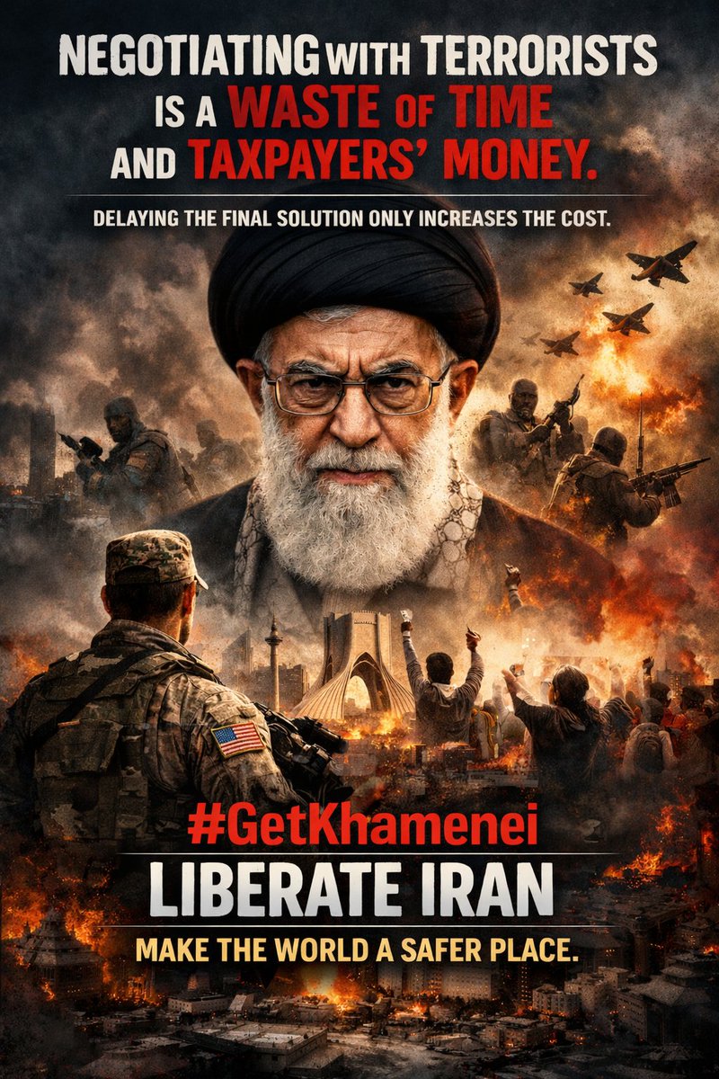 DrShababP's tweet photo. Negotiating with terrorists is a waste of time and taxpayers’ money. There is no need to mention that delaying the inevitable final solution will only increase its cost. #GetKhamenei now, liberate Iran, and make the world a better and safer place. https://t.co/hYyXEIc3jV