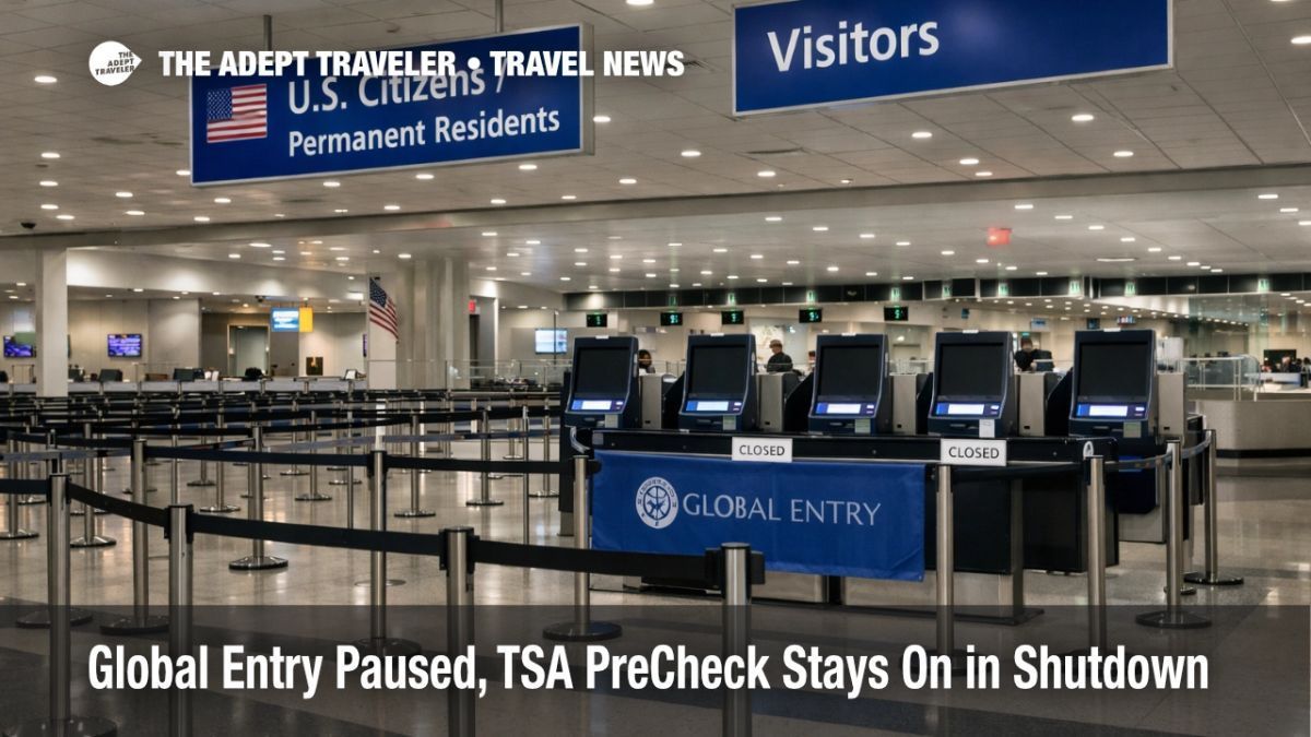 AdeptTraveler's tweet image. Global Entry is paused, TSA PreCheck remains operational, plan extra time for U.S. arrivals, and consider Mobile Passport Control.
adept.travel/news/2026-02-2…