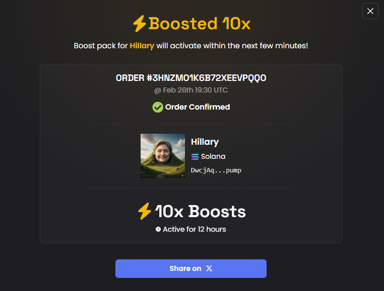 IndigoDev_'s tweet photo. Just added ANOTHER 10x boost for $Hillary, I think the reversal will be legendary

DwcjAqnR7w8m4g3dbLSXvUebWwQz3szCnPNRPQhmpump https://t.co/1WLRyJNuD9