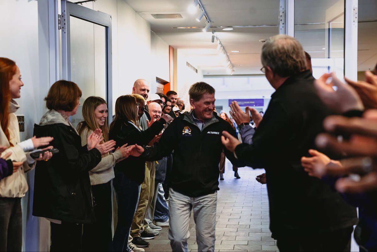 ECUAthletics's tweet photo. Congratulations to Big Guy on his retirement after 36 years 💜 @ecupirateclub https://t.co/czleNARk5w