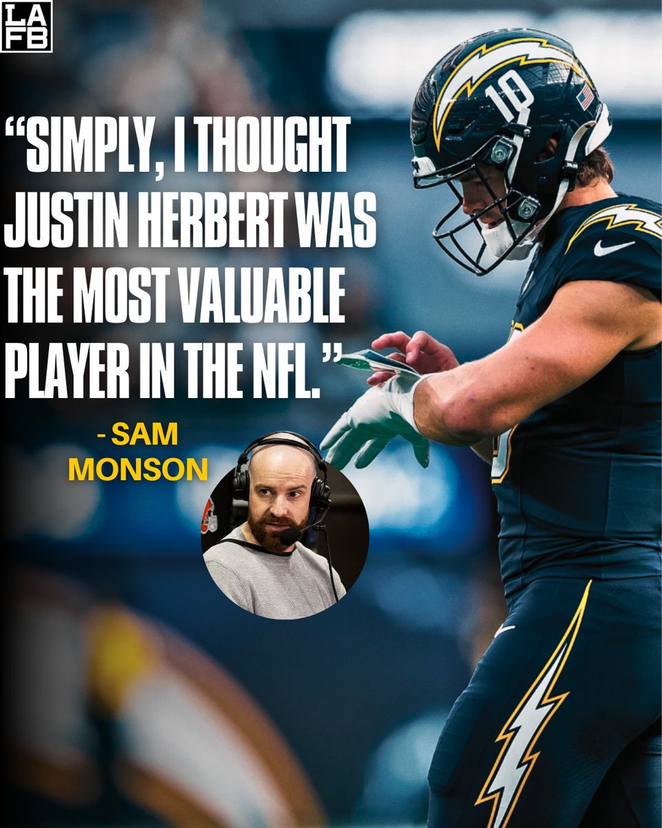 LAFBNetwork's tweet photo. Sam Monson explains why he voted Justin Herbert for MVP:

“Every week he was out there making miracles happen.” https://t.co/XjONKN9egU