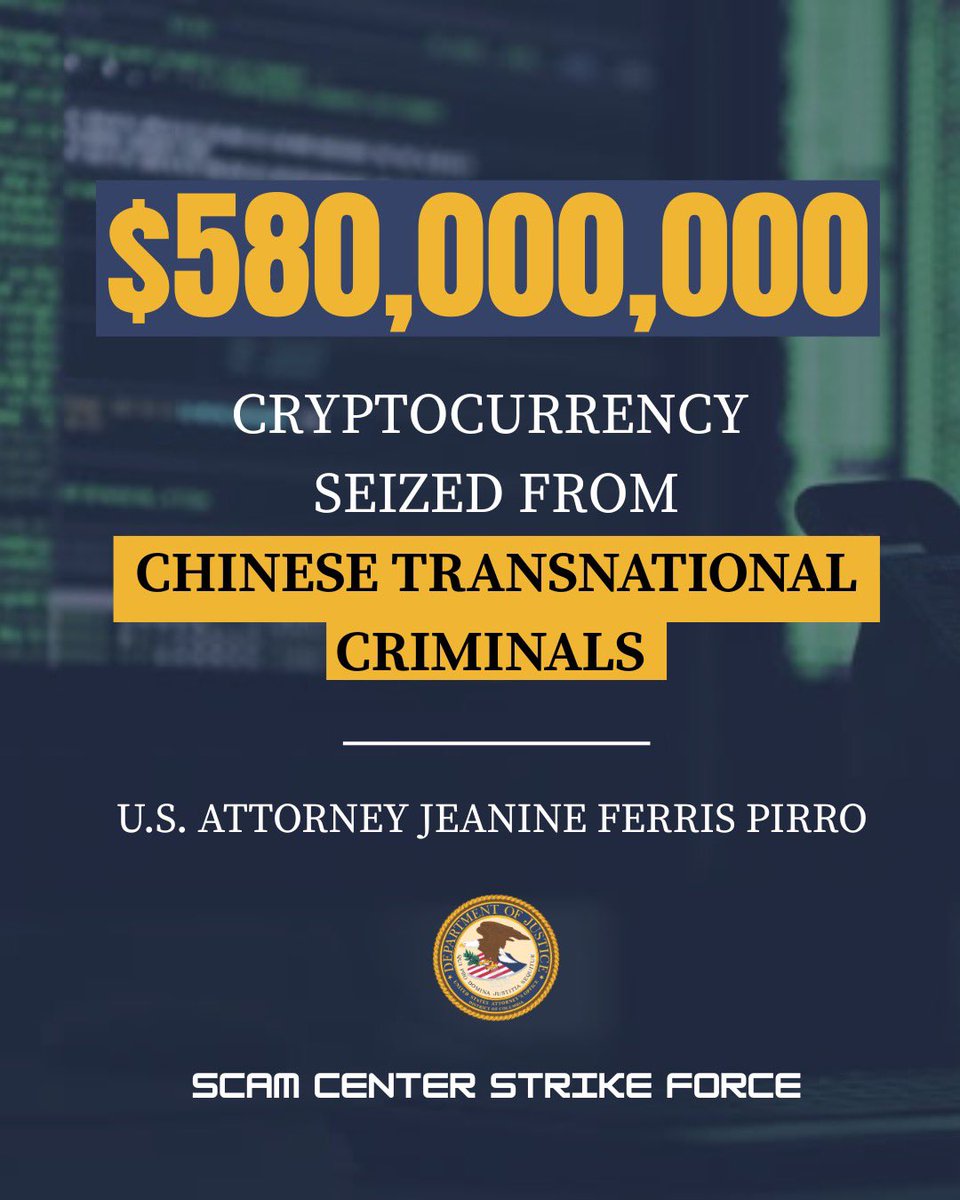 USAttyPirro's tweet image. In only three months, our Scam Center Strike Force has made significant progress, freezing, seizing, and forfeiting cryptocurrency from these criminals. 

To our American victims: we are here for you, we care for you, and we will continue fighting like hell to claw back your