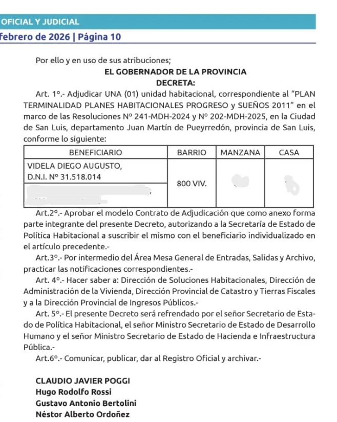 CS_Millennials's tweet photo. 👉🏻 San Luis: el gobernador Poggi adjudicó por decreto una vivienda pública del plan habitacional 2011 al concejal oficialista Diego Videla. No hubo sorteo ni padrón público disponible para verificar su inscripción, lo que generó cuestionamientos sobre el proceso. https://t.co/U9EvU92x9A