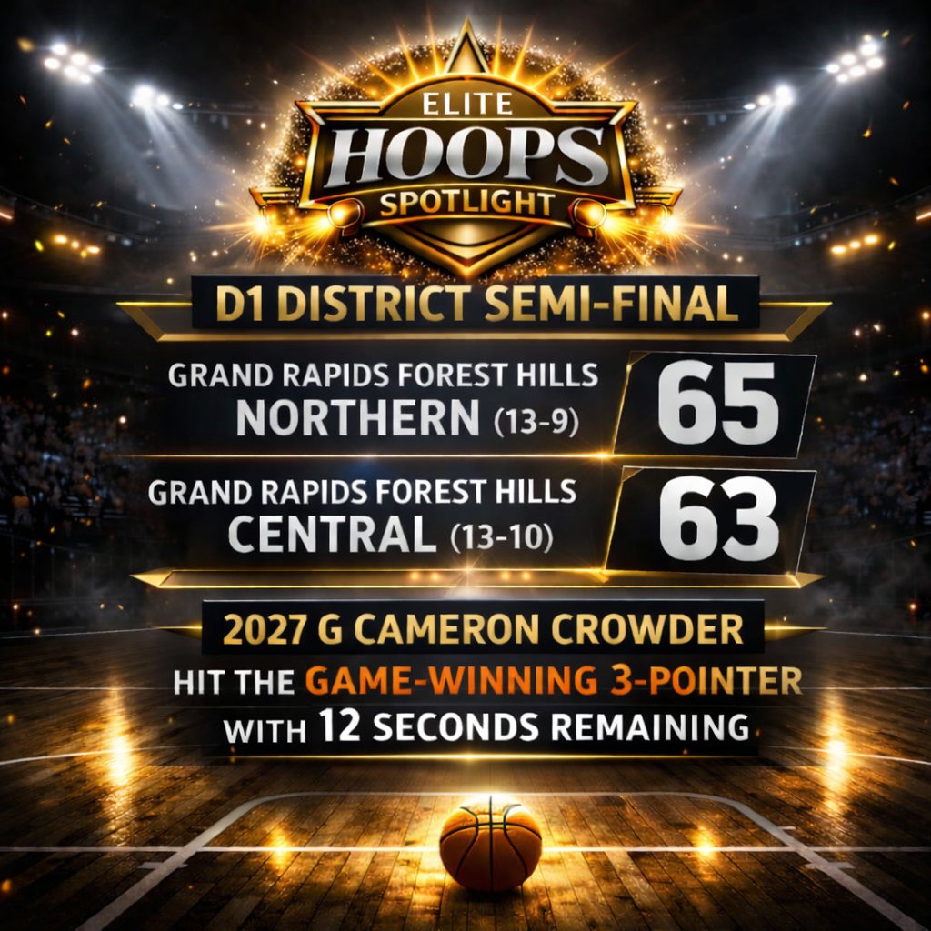Cameron Crowder delivered when it mattered most.

The 2027 guard knocked down the game-winning three with 12 seconds remaining to lift Grand Rapids Forest Hills Northern past rival Forest Hills Central, 65-63, in the D1 District Semi-Final.

Moments define seasons, and this was