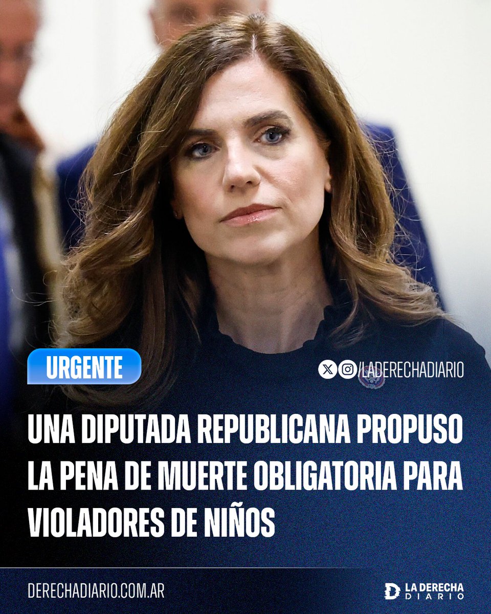 🚨🇺🇸 | BASADA: La congresista republicana Nancy Mace propuso un proyecto de ley para implementar la pena de muerte obligatoria para los condenados por abuso sexual y violación a niños.

"Los niños son los más vulnerables entre nosotros. Quienes los abusan merecen el castigo más
