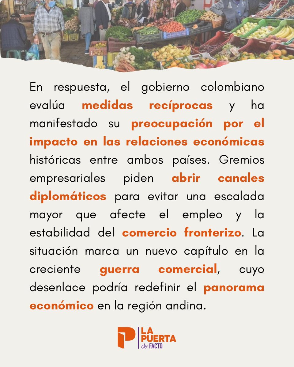 Ecuador eleva al 50% los aranceles a Colombia y profundiza la guerra comercial. Sectores productivos alertan impactos económicos mientras crece la tensión bilateral en la región andina. 📢📢

#GuerraComercial #Ecuador #Colombia #Aranceles #EconomíaRegional