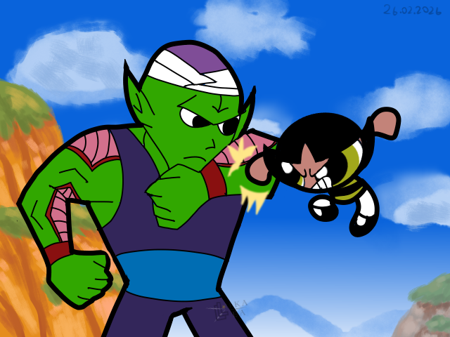 _LUKALEA_'s tweet photo. Piccolo vs Buttercup  
#dragonballz #dragonball #fanart #thepowerpuffgirls #fighting #buttercup #piccolo #digitalart #painting https://t.co/RZhBuo73Iz