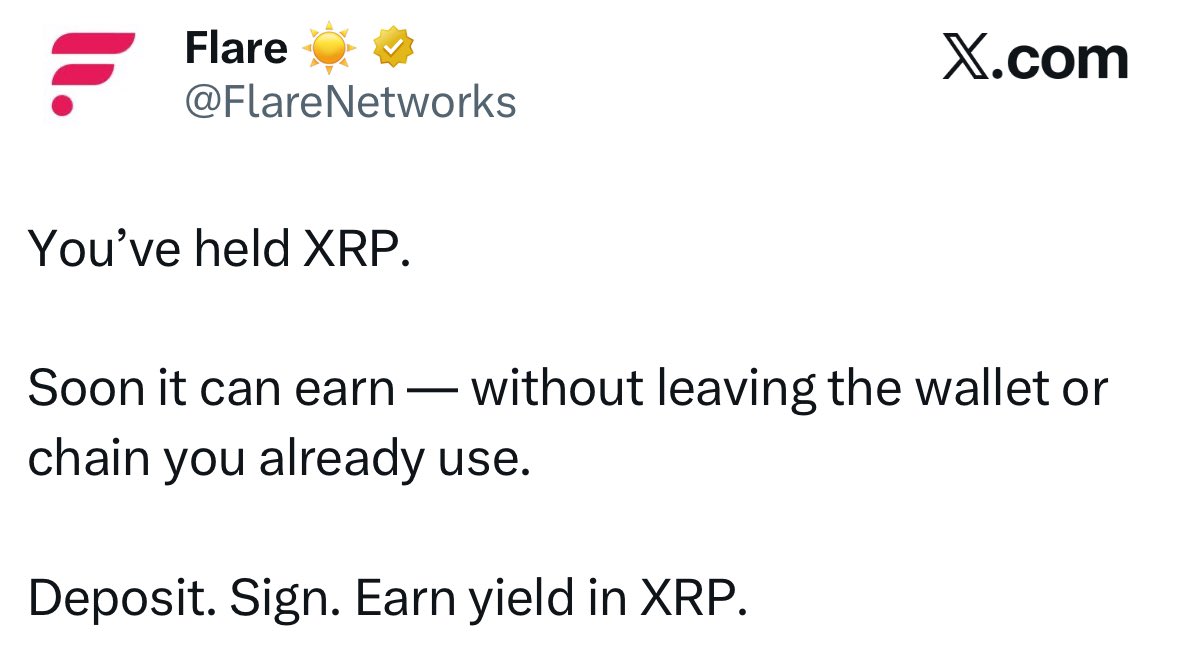 🚨BREAKING: XRP HOLDERS Can Now EARN YIELD Directly Inside XAMAN🔥

Flare Networks (<a href="/FlareNetworks/">Flare ☀️</a>) just announced that for the FIRST time, you can access FULLY onchain $XRP YIELD — directly from XRPL. 👀

That means your $XRP can potentially start WORKING for you — without