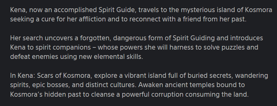 Blueknight_V2's tweet image. #KenaScarsOfKosmora is NOW available to wishlist on the #PlayStation Store!

Alongside the official synopsis! Touching upon something that was hinted at about Kena herself in the 1st game (Bridge of spirits). But never touched upon until Scars of Kosmora.