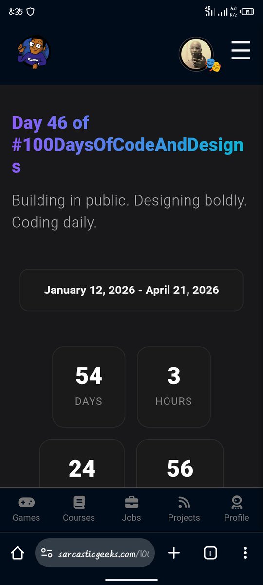 SomeMoreWater's tweet image. Day 46 of #100DaysOfCodeAndDesigns with The Sarcastic Geek Trybe @SarcasticGeek4u 

Today was a good day. 
I completed my internship project and I still had a lot of time for my saas. 
The only bad part was the network 😔