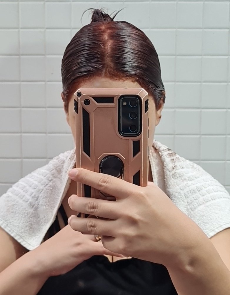 Having my hair dyed medium red-blonde again, so you guys can say again it is no different from its original color (dark brown).