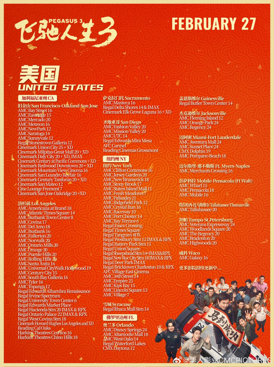 DMi0430's tweet photo. Feb 27 #Pegasus3 in theaters in US (schedule below), Canada, UK, Australia, New Zealand &amp; other countries! Probably only showing for 1 week, so watch it on the BIG screen while you can! It's leading the #ChineseNewYear movies by a big margin, come see the laughs &amp; excitement 🐎🏎 https://t.co/QjOxzqoMBK